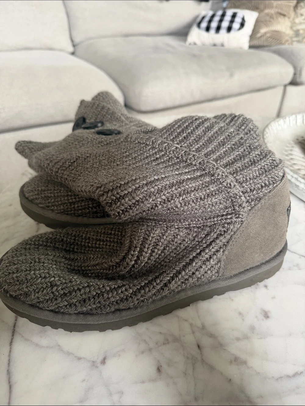 UGG Cardy Tall Button Down Knit Boots Gray Women’s Size 9
